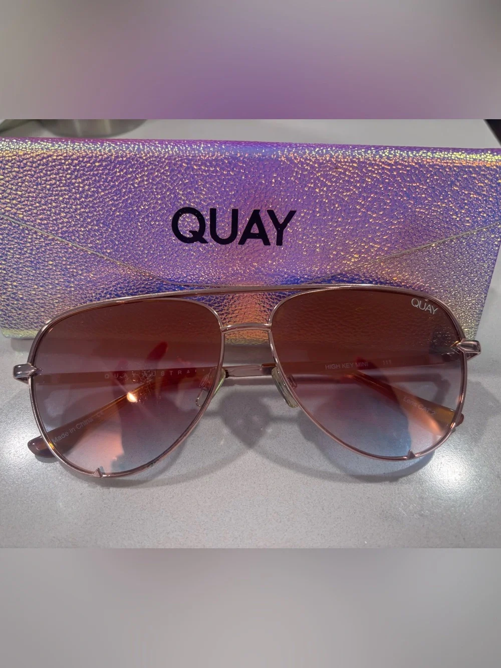 Quay Australia Pink Gradient High Key Mini Aviator Sunglasses